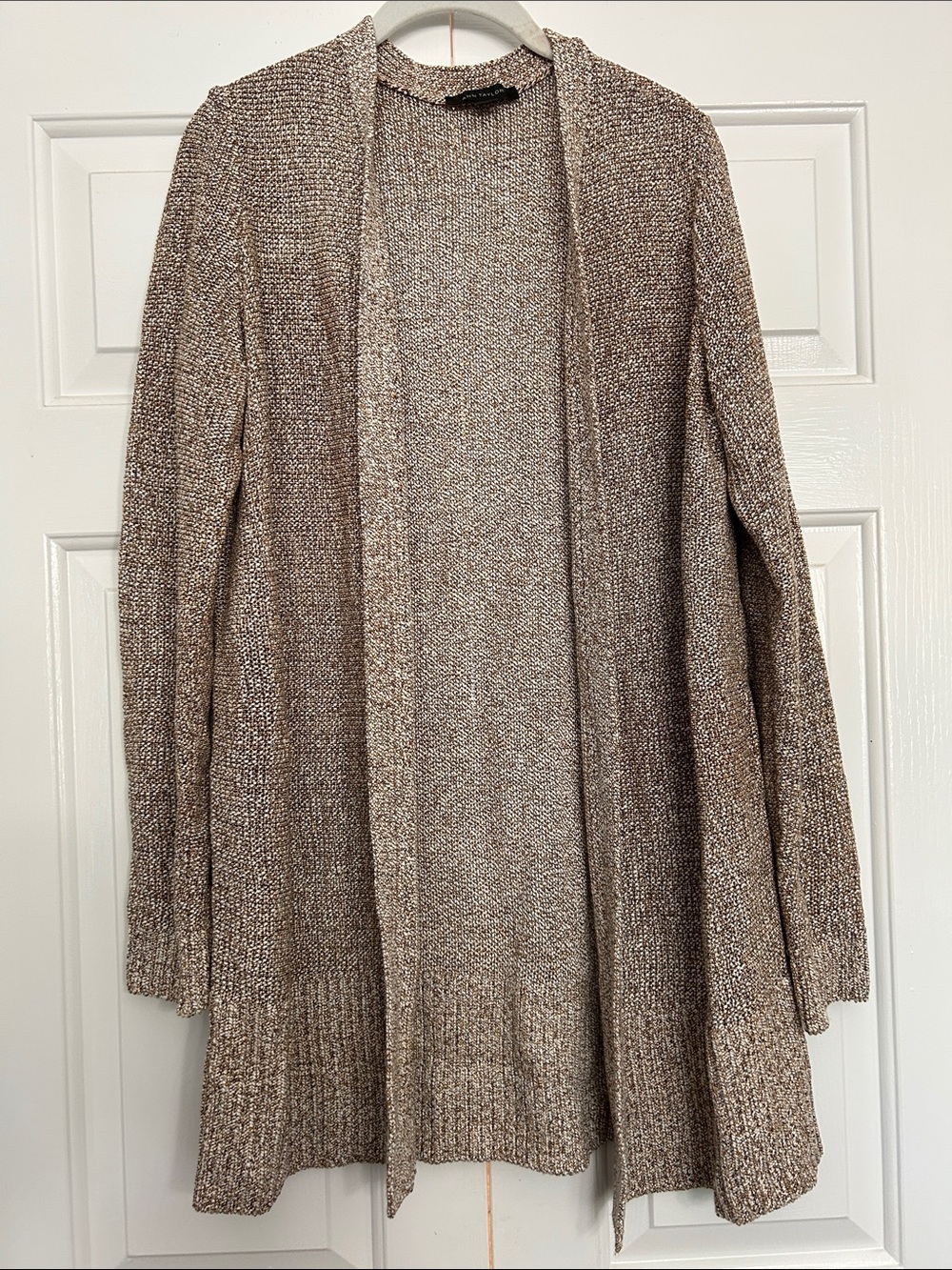 Ann Taylor Heathered Taupe Open-Front Cardigan